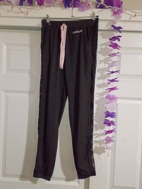 bebe Black Track Pants with Pink Drawstring
